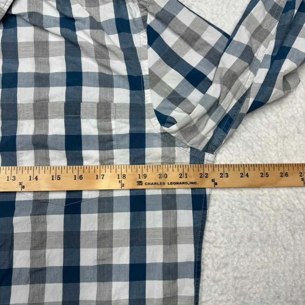 Banana Republic‎ Tailored Slim Fit Plaid Button Up L/S Blue Shirt Men's Size L
